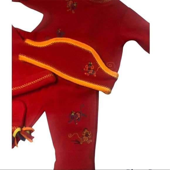 Banana Soup Fleece Baby 4 pc Set Unisex Red/Yellow Embroidered Monkey 3-6 Months - Picture 4 of 9
